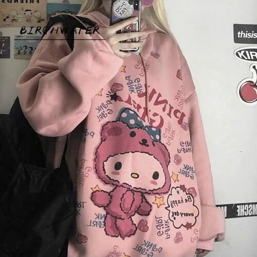Anime Hoodie Women Autumn Kawaii Fashion Sweatshirt Women Korean Long Sleeve Print Tops Vintage Oversized Cute Hoodie