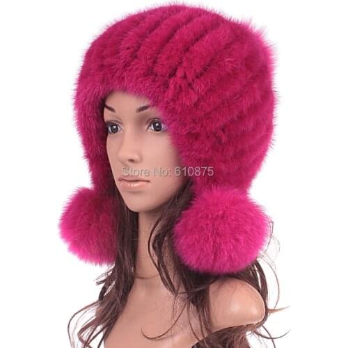 Female Plus Size Winter Mink Thickening Fur Hat Woman Warm Knitted Skin Strawhat Millinery Mink Fur Hat