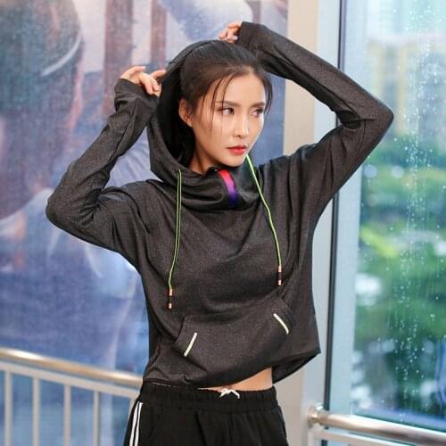 Women Running Shirts Hooded Sports Jacket Shirt Yoga Shirt Long Sleeve Gym Female Training Loose Fitness Clothing