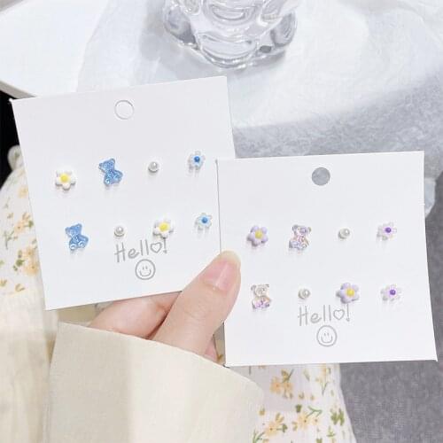 Resin Silver Needle Lovely Sweet Wind Earrings for women Simple Gentle Fashion Creative Bear Flower Modeling Set Earrings