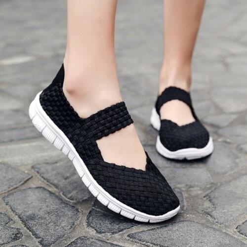 2021Women Shoes Lady Summer Slip On Flats Sneakers Breathable Lightweight Women Flat Shoes Manual Woven Shallow Women Casual Sho