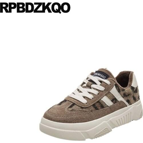 Winter leopard print thick sole elevator designer rubber round toe creepers platform shoes harajuku women lace up muffin suede