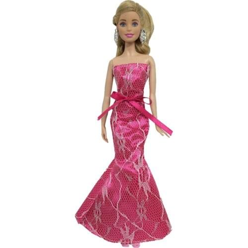 1/6 Charming Pink Fishtail Lace Princess Dress for Barbie Doll Clothes Mermaid Outfits Evening Gown 30cm Dollhouse Accessories