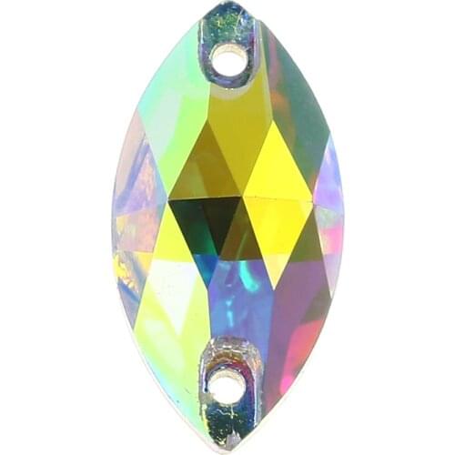 100Pcs Navette Sewing Crystal AB Rhinestones Flatback K5 Glass Applique Sew On Diamond Horse Eye Gems Strass For Needlework