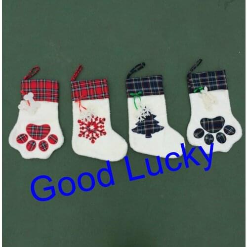 100pcs/lot free shipping wholesale monogram personalize dog paw plaid Christmas stocking gift bags for kids