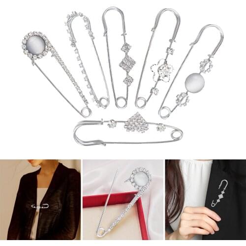 6 Pieces Women Artificial Crystal Brooch Pins Neckline Buckle, Exquisite Design, Fixed Clothes