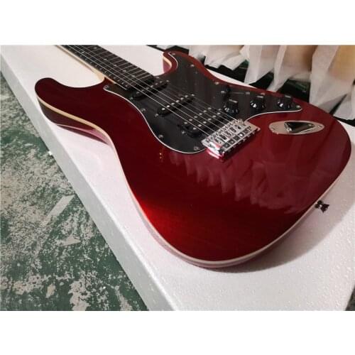 Custom 6 string guitar,metal red guitar,basswood body maple neck,SSH pickups,white binding,black guard