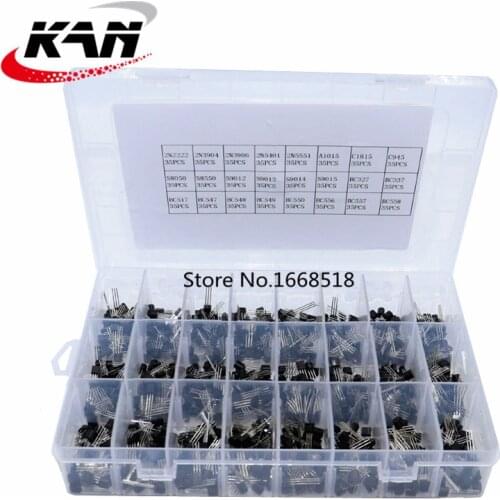 840pcs/set 24Values TO-92 Transistor Assortment Kit BC327 BC337 BC547 transistor 2N2222 3904 3906 C945 PNP/NPN transistors pack