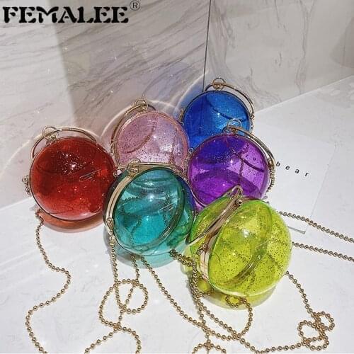 Acrylic Circular Ball Shoulder Bag For Women Mini Clear Crossbody Bags Round Metal Transparent Evening Clutch PVC Tote Handbags