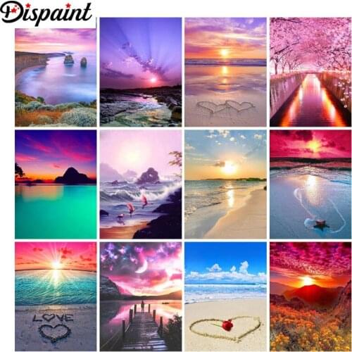 Dispaint 5D Diamond Pattern Rhinestone Needlework Diy Diamond Painting Cross Stitch "Sunset beach landscape" Diamond Embroidery
