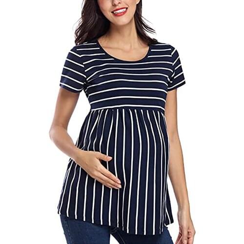 Maternity Tshirt Women Short Sleeve O Neck Striped Print Tops Tshirt Plus Size Oversized Pregnancy T-shirt Female Tees Clothes