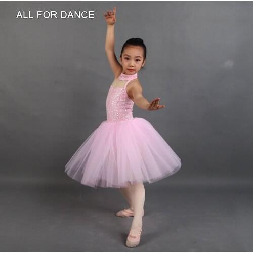 New Pink Sequin Spandex Bodice Ballet Tutu Halter Neck Dance Costume Ballet Tutu Girl & Women Dance Tutu