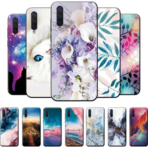 MiA3 Case For Xiaomi Mi A3 Cases Black Silicone Cute Animal Painted Coque For Xiaomi Mi A3 6.09 inch Flower Soft TPU Back Cover