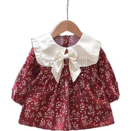 Childrens dress 2021 spring and autumn girls Korean version of floral long-sleeved princess childrens doll collar dress 1-4Y