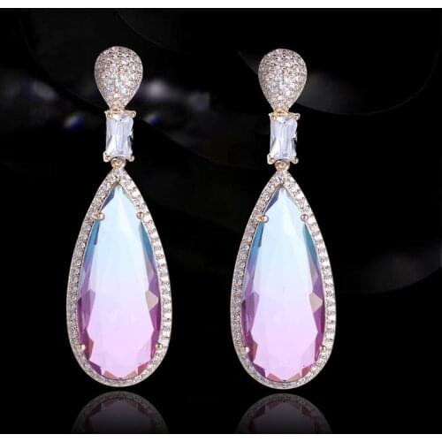 Sparkling Cubic Zirconia Long Teardrop Dangle Drop Earring Wedding Earrings for Women Costume Crystal Jewelry Accessories Gift