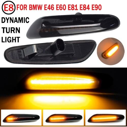 2PCS Smoke Lens Dynamic Flowing LED Turn Signal Side Marker Light Blinker Lamp For BMW E46 E60 E81 E84 E90