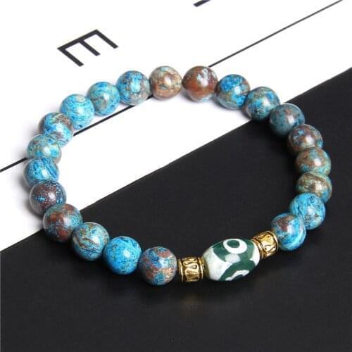 Energy Blue Natural Brazil Sapphir Bracelet Vintage Buudha Tibetan Dzi Agates Charm Bracelet for Women Men Yoga Tianzhu Jewelry