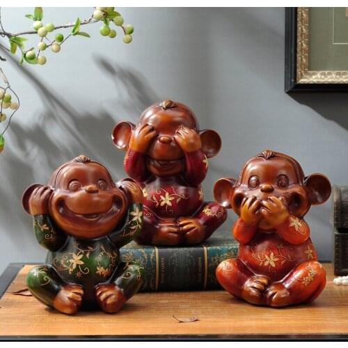 European three little monkey ornaments cute animal living room decoration New Year Gift resin crafts