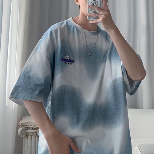 Mens T Shirt Summer Oversized Tie Dye Short Sleeve O Neck Korean Fashion Harajuku Hip Pop Korean Vintage Japanese Cotton Tops