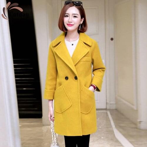 Cotday Three Quarte Wool Good Quality Officer Lady Women Yellow Loose Korean Version Women Autumn And Winter Woolen Blend Coat