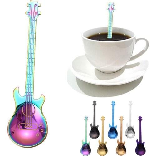 Coffee spoons Colorful Guitar Stainless Steel Coffee Spoon Flatware Tea Ice cream Dessert Scoop Drinking Tool cuillere scoop New