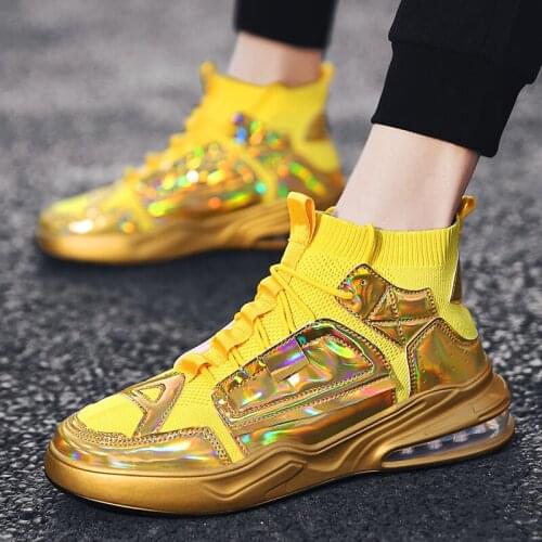 Male Autumn High Top Golden Silver Glitter Running Air Mesh Light Mens Sports Shoe Sneakers Womens Jogging Blade Shoes