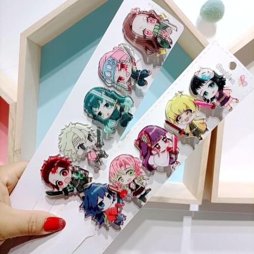 2Pcs Anime Demon Slayer Barrettes Kimetsu no Yaiba Hairpins Cute Cartoon Hair Bangs Clips Headwear Accessories