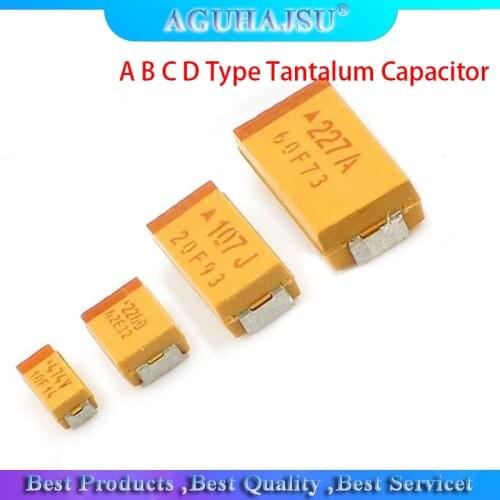 10pcs A B C D Type Tantalum Capacitor 100UF 0.22UF 1UF 4.7UF 10UF 22UF 33UF 47UF 6.3V 10V 16V 25V 35V 50V 3216 3528 6032 7343