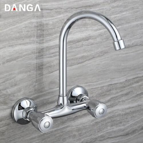 Brass Kitchen Faucet Bathroom Tap Bath Mixer Hot and Cold Double Handle Sink Faucet Electroplated Wall Mounted Water Tap