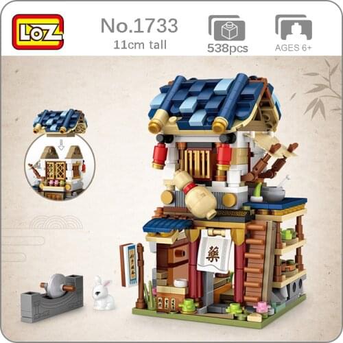 LOZ 1733 City Street Chinatown Medicine Shops Pharmacy Architecture 3D DIY Mini Blocks Bricks Building Toy for Children no Box