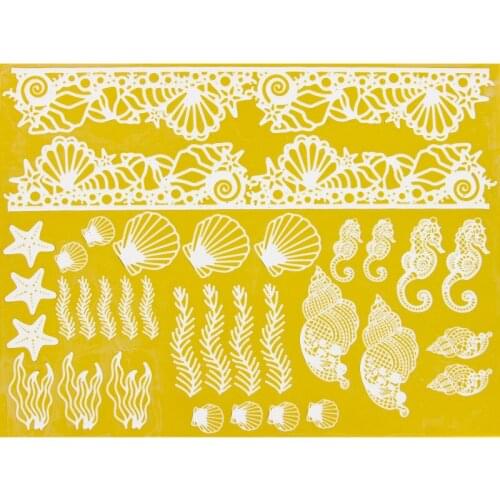 New Undersea World Conch Sea Star Shell Seaweed Lace Silicone Mold Fondant Cake Edge Decorate Tools Marine Style