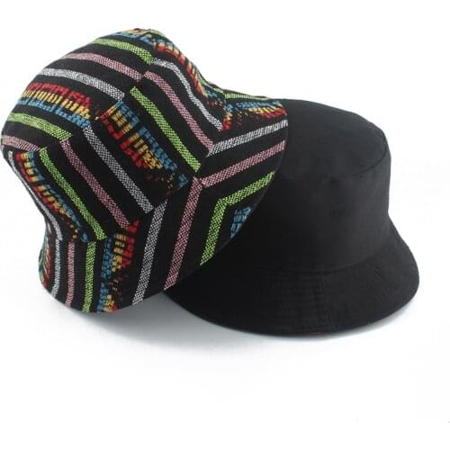 New Multicolor Rainbow Striped Bucket Hat Women Men Reversible Retro Fisherman Hat Outdoor Sunscreen Cap