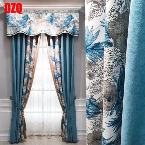 Splicing New Idyllic American Curtain for Living Room Luxury Bedroom Chenille Embroidery Thickened Shade Curtain
