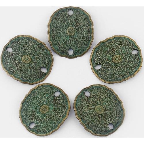 10pcs Verdigris Patina Oval Disc Connector Charms Pendants for Bracelet Jewelry Making Findings