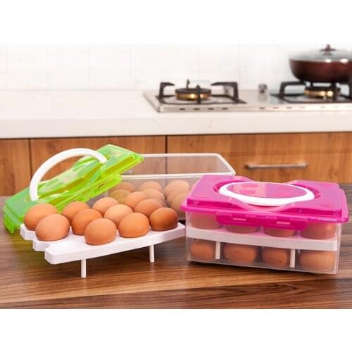 Portable Double-decker 24-grid Eggs Storage Box Refrigerator Storage Box Fresh-keeping Eggs Box Carton