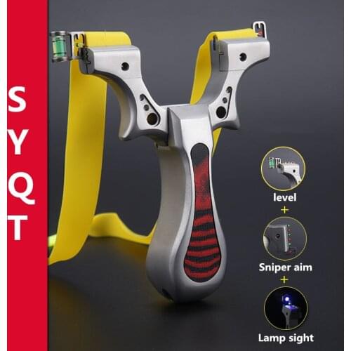 Slingshot Stainless Steel Spirit Level Light Sight Fast Flattened Rubber Band Outdoor Precision Hunting Launch Slingshot