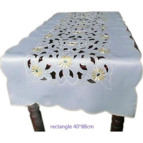 Luxury Embroidery bed table runner flag cloth cover satin Christmas rectangular tablecloth mantel Nappe party home wedding decor