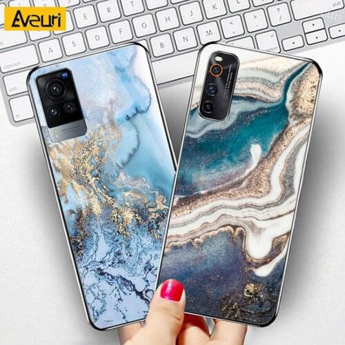 Luxury Marble Glass Phone Case For Vivo X50 X60 Pro Plus Y12 Y17 Y19 Y72 V17 Neo S1 Pro iQOO 7 Neo 3 5 Pro Z1X Z1 Z3 Cover Case