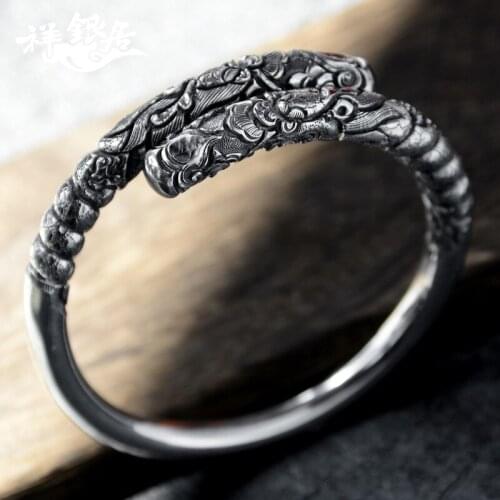 Silver bracelet sterling silver 999 fine silver bracelet male hand silver ornaments in yunnan leading bangle bracelet