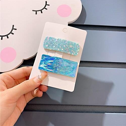 SHUANGR 2Pcs/Lot Fashion Girls Sequins Clip Headwear Set Children Shiny Rectangle Hairpin Geometric Hair Clip Hair Accessories