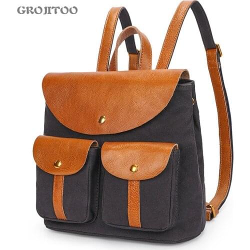 GROJITOO 2020 new Korean version of canvas top layer leather shoulder bag for women leather leisure women outdoor travel bag
