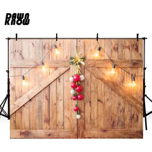 DAWNKNOW Light Wood Door Photography Background Merry Christmas Doll Photo Shoot Backdrops For Children Photocall lv1039