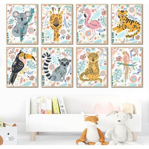 Tiger Flamingo Giraffe Lion Plant Abstract Boho Art Canvas Painting Nordic Posters And Prints Wall Wall Picture Kids Room Decor