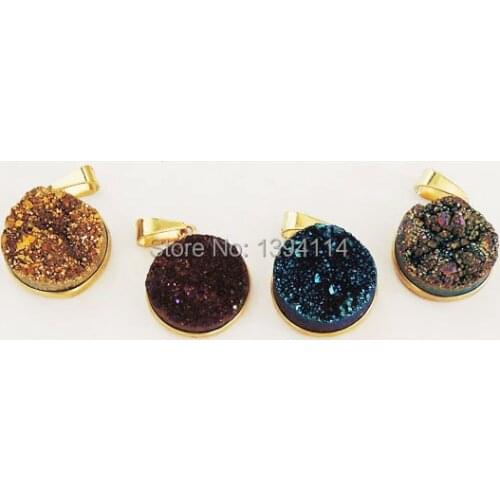 Titanium Colors Crystal Cluster Round Pendant With Copper Casing Of Cladding Gold Approx 20mm