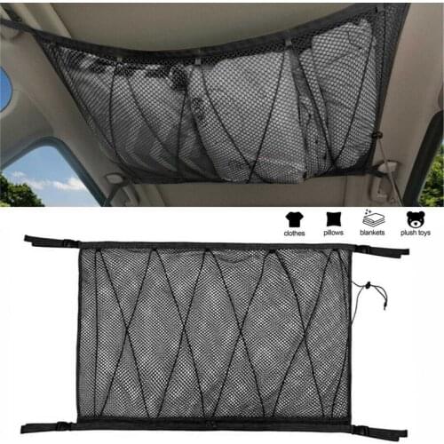 Universal Car Roof Ceiling Cargo Net Auto Travel Portable Pocket Mesh Storage Bag Interior Sundries Pouch For Car Truck 90*65cm