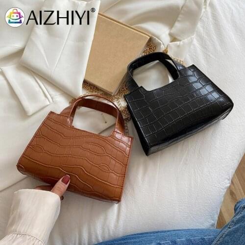 Vintage Women Alligator Pattern Solid Color PU Leather Shoulder Crossbody Messenger Bag Casual Ladies Chain Small Handbag Purse