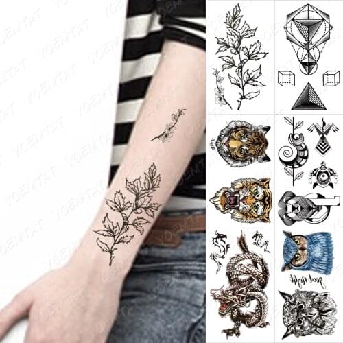 Waterproof Temporary Tattoos Owl Turtle Tiger Dragon Flash Tatoo Sticker Leaf Bird Three-dimensional Geometry Fake Tatto Men