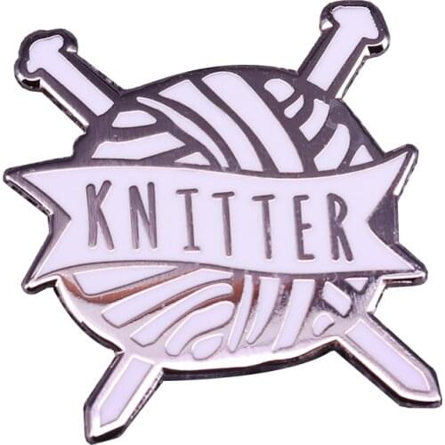 Knitter enamel pin yarn crochet craft badge ball of wool with two needles stuck pin