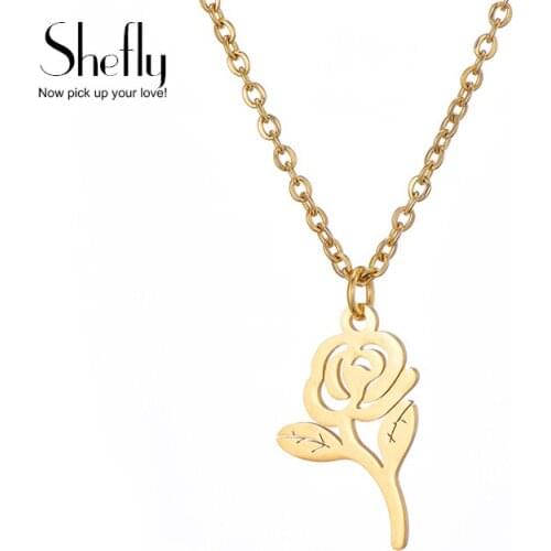 High Quality Stainless Steel Choker Necklace Flower Shape Pendant for Women Gold Silver Color Necklaces Pendant Jewelry Gift