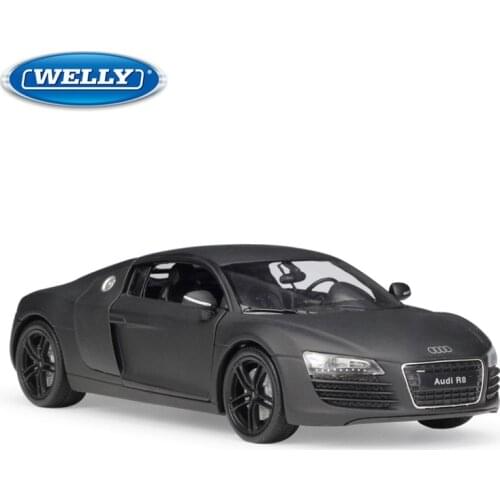 Welly 1:24 Diecast R8 Black Sport Cars High Simulation Vehicle Alloy Metal Model Car